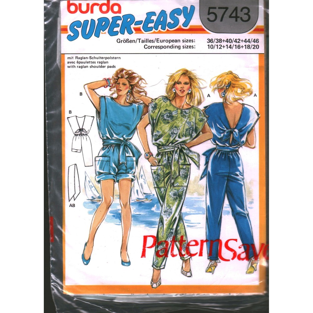Burda 5743 Super-Easy Sewing Pattern Misses Jumpsuit Romper Size 10-20 Vintage